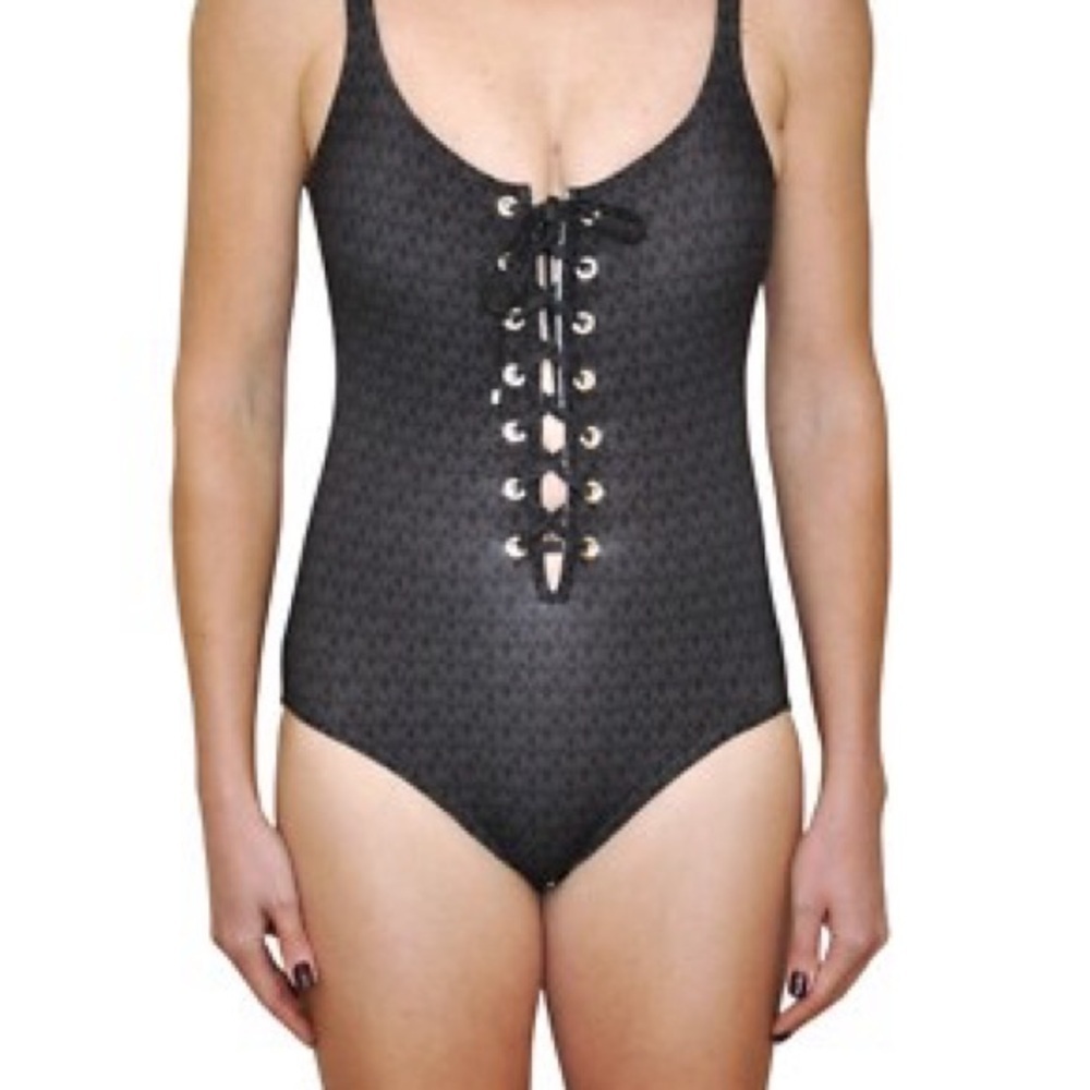 Michael Kors Black Lace-Up One-Piece Swimsuit